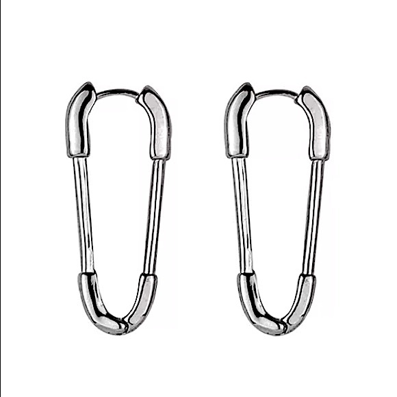 Safety Pin Sterling Silver Plated Minimalist Sterling Silver Earrings - Picture 5 of 8